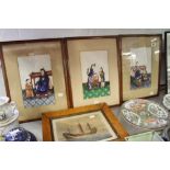 19th cent. Japanese paintings on rice paper scenes of Royalty and Servants all have slight damage