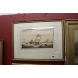 John Thomas Serres 1759- 1825 watercolour, study of boats and ships in rough seas, framed and glazed