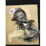 Automobilia: Minevra 1930 chrome plated Griffin helmet type signed De Soeta to base mounted on