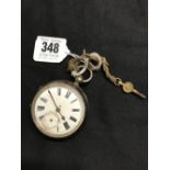 Hallmarked Silver: Cased fob watch, key wind movement.