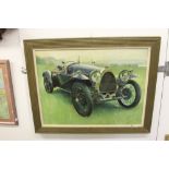 Rozycky: Oil on canvas - Bugatti open top tourer on grass, unsigned, Framed 37ins. x 27½ins.