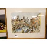 Lucinda L. Mackay 1970: Ink & watercolour "The Bridge Near San Basilio", signed lower right.