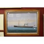 19th cent. English School: Primitive watercolour maritime study of SS Wave West Hartlepool in calm