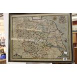 Maps: John Speed - Yorkshire 1610 with Gazetteer of the County on reverse but mounted. Framed &