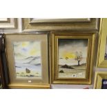 Linda Anne: Watercolours "Seascape and Butterflies" initialled, framed and glazed 9½ins. x 13½