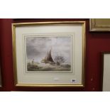 English School: Watercolour lobster boat bring in the pots, signed lower left indistinct, framed and