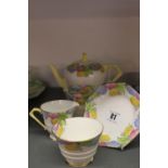 20th cent. Ceramics: Paragon Tea for one white ground lemon handles decorated with pink, blue &