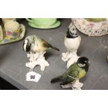 20th cent. Ceramics: Karl Ens bird ornaments Coal Tit, Great Tit and Crested Tit.