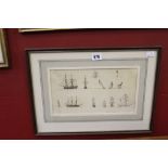 Charles William Day 1818- 1859 pen, black ink "Thames 1831 Man-O-War and 3 Thames Craft" framed