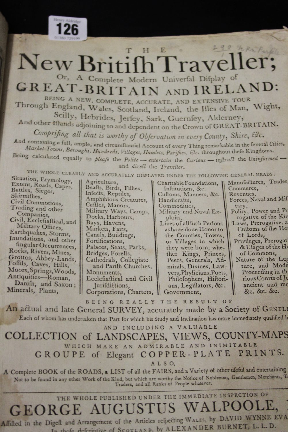 Books: "The New British Traveller" c1784 with landscapes, view, county maps and printed for Alex