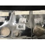 Numismatics: Spain, silver, 4 Reales 1795, 1 Reale 1782, 5 Pesetas 1892. (3)