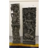Indian treen panel with deity in relief plus another similar (2). 12ins. x 3ins. and 38ins. x 8ins.
