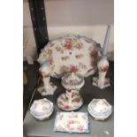 Late 19th/early 20th cent. Ceramics: Dressing table set - tray, candle holders x 2, ring stand,