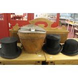 Mens Hats: Fur top hat by tress & Co. for Pritchard & Co. A collapsible Top hat by Woodrow, 2 bowler