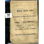 WHITE STAR LINE: Plan of First Class accommodation R.M.S. Olympic 46,439 tons, circa 1920. 39ins.