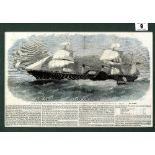 OCEAN LINER: Print of Royal British & North American Mail-Packet Company's (Cunard) new steamship