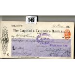 R.M.S. TITANIC: Relief fund cheque to Mr W.H. Bowers, dated 13th May 1917.