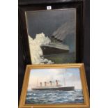 R.M.S. TITANIC: 20th cent. Oil on canvas, signed A. Henriksson of "Titanic hitting the iceberg",