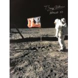 SPACE/APOLLO 11: High gloss photo of Buzz Aldrin standing before the American Flag on the lunar