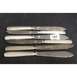 WHITE STAR LINE: Harlequin set of six fish knives with reeded handles.