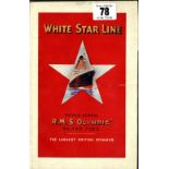 WHITE STAR LINE: Fold out publicity brochure for the Triple-Screw R.M.S. Olympic 46,439 Tons -The