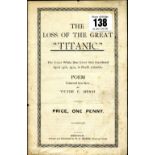 R.M.S. TITANIC: Rare printed poem by Victor C. Henri "The Loss of the Great Titanic", published by