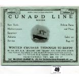 OCEAN LINER: Cunard Line 1913-1914 Winter Cruises Through to Egypt -Saloon Rates and Plans soft