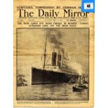 OCEAN LINER: Daily Mirror breaking the news of Lusitania's demise May 8th 1915 "Torpedoed by