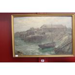 Arthur Wilde Parsons 1854 - 1931 oil on canvas "Fishing Boat and Village" signed bottom left