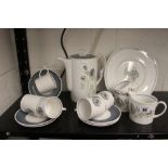 20th cent. Susie Cooper: Glen Mist coffee set, coffee pot, jug, sugar bowl, plate, 6 x cans and