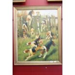 20th cent. Oil on canvas, Francis Ward "Hounds Following a Scent" 30½ins. x 23½ins. framed and