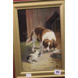 20th cent. English School: Oil on canvas 'puppy and dog', monogrammed bottom right. 12ins. x 8ins.
