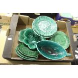 Early 20th cent. Ceramics: Wedgwood Vine and Davenport Majolica leaf plates 8ins. x 7, a fruit