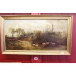 D. Moss 19th cent. Oil on canvas, pastoral scene "cows in a stream", signed lower right, gilt frame,