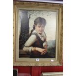 F. Castelli: Oil on canvas study of a young lady, signed middle right. Framed 15½ins. x 20ins.