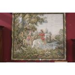 20th cent. French style tapestry depicting a lady and gentleman on horses 48ins. x 48ins.