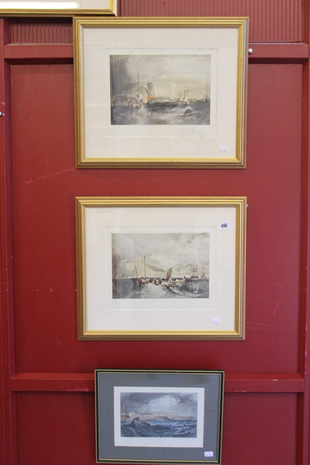 19th cent. Etchings and Engravings: Colour enhanced etchings after J.M.W. Turner "Outside Dover