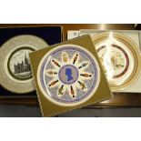 Ceramics: Wedgwood silver jubilee plate x 2, Royal Tuscan version. All boxed.