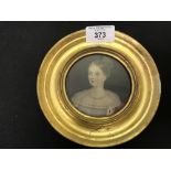 19th cent. Hand coloured portrait miniature of a young lady 3½ins.