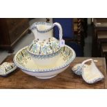 Late 19th/early 20th cent. Copeland jug and bowl set decorated in blue and green. Dish, cover and