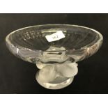 20th cent. French glass: Lalique bon-bon dish, supported by four lovebirds. 3½ins.