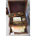 19th cent. Mahogany J. Newtons artists painting box with colour blocks, ceramic pallet in secret