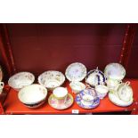 19th cent. Ceramics: Fenton Daniell, pink, gilt and yellow cup and saucer, 5 x Harlequin cups and
