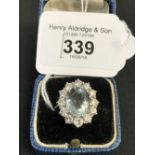 Aquamarine & diamond ring marked and tested 18ct approx 1.2ct.