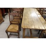 19th cent. Oak French scrub top table with 4 planks and tapered Gothic style legs 77ins. x 31ins.