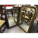 Mirrors: 19th cent. Over mantel mirrors, black & gilt frames 27ins. x 41½ins. and 25½ins. x 36ins.