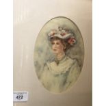 Hilda Leaper (nee Apps) 1928 - ?, watercolour, portrait of a young lady, oval mount, framed and