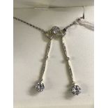 Edwardian Diamond double drop two stone pendant platinum set. Approx 0.40ct each.