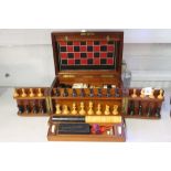 19th cent. Games and Pastimes: A mahogany cased games compendium chess, draughts, Escalado, card