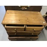 19th cent. Pine 2 over 2 chest of drawers on bun feet 39ins. x 32ins. 19ins.